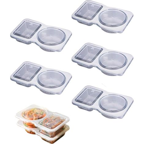 Set di 5 contenitori per condimenti a doppio scomparto, contenitori per condimenti o salse a 2 scomparti, contenitori per condimenti doppi con coperchio, contenitori per snack a doppia faccia (1/5)