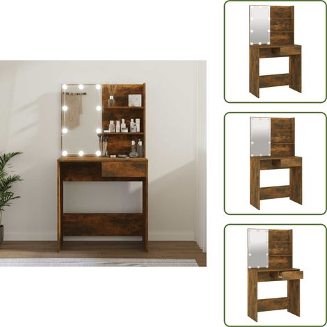 Coiffeuse avec LED Chêne marron 74,5x40x141 cm - Coiffeuse - Meuble De Salle De Bain - Vanity - Maquillage - Miroir Éclairé (1/5)