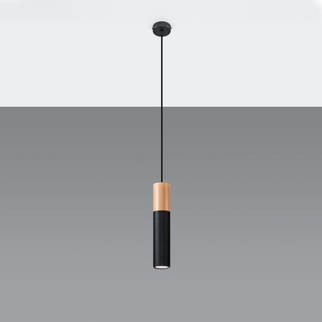 Lampada a sospensione Pablo legno naturale/nero 8x105x8cm Sollux (1/5)