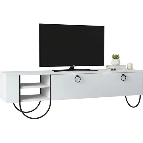TV-Schrank Adige, 2 Schubladen, 1 Ablage, 2 Türen, 150x36x44h cm Weiß