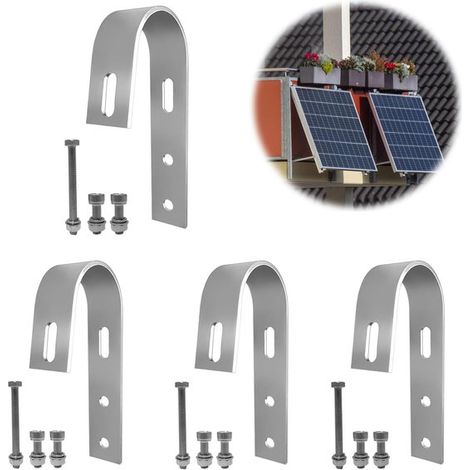 4 Stück Solarmodulhalterungen, Edelstahl-Geländerhaken, universell für Balkone (1/5)