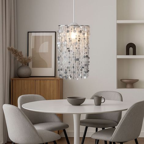 Hängelampe Hängeleuchte Kinderlampe Pendelleuchte Kinderzimmerleuchte, Metall silber Dekorbehang, 1x E27 Fassung, DxH 27x152cm