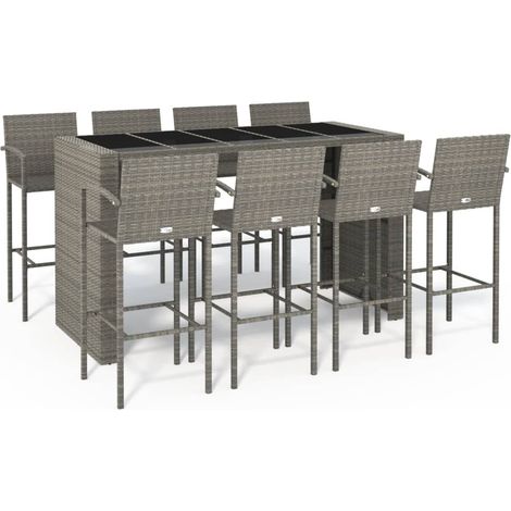 Maison Exclusive - 9-tlg. Gartenbar-Set Grau Poly Rattan