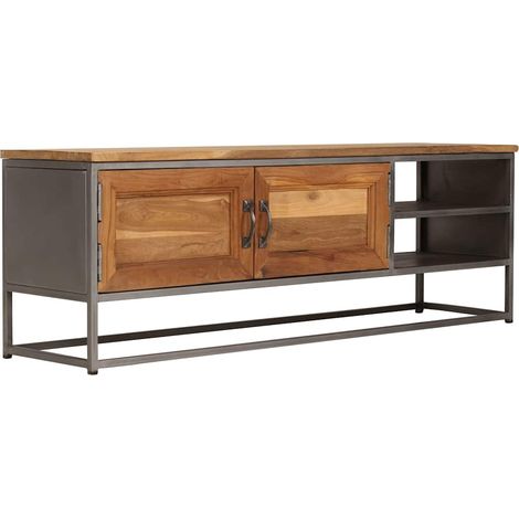 vidaXL Meuble TV Teck recyclé et acier 120x30x40 cm (1/5)