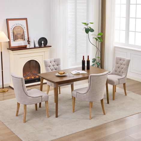 Esszimmerstuhl Stoff gepolstert 120 kg Beige Holz OKMYHOME (1/5)
