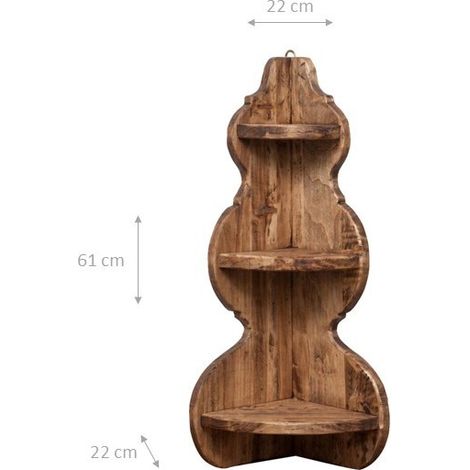 Eck-Wandregal aus massivem Lindenholz mit natürlichem Finish L22xPR22xH61 cm. Made in Italy