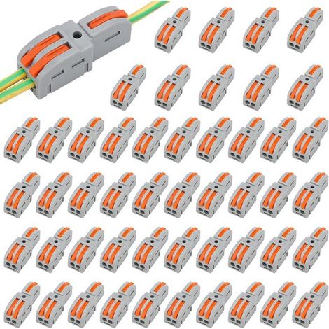 50 connettori a leva per cavi, 1 ingresso, 2 uscite, mini splitter fai da te, splitter compatto, morsettiera di aggancio, dadi a leva per cavi, elettrico (1/5)