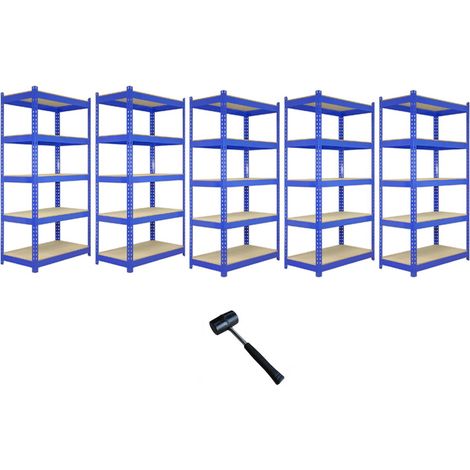 5 x Unidades de estantería metálicas Q-Rax en color azul de 90 x 50 x 180 cm  5 Estantes por Unidad  200kg Capacidad x Estante  Montaje Rápido y Fácil con Diseño SIN PERNOS