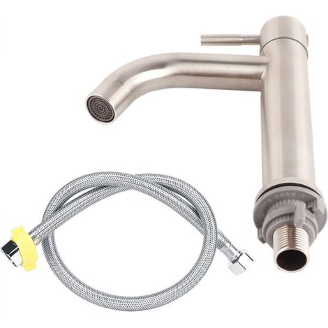 Robinet Lavabo - Acier Inoxydable Brossé - Robinet Simple Eau Froide - Pour Salle De Bain - 1 Pièce (1/5)