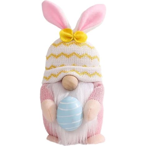 [Cadeaux de Pâques]Nain de Pâques en peluche avec oreilles de lapin - Nain tenant pour enfants - Cadeau pour filles (1/4)