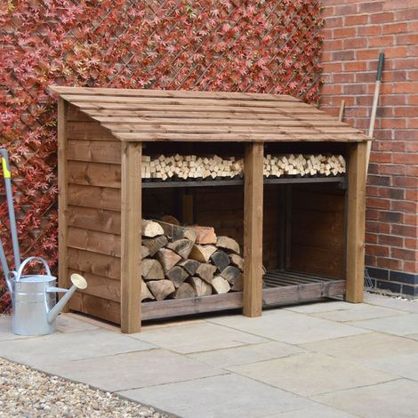 Hambleton 4ft Log Store with Kindling Shelf - L80 x W180 x H128 cm - Rustic Brown