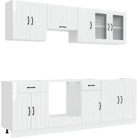 Maison Exclusive - 8dílná sada kuchyňských skříněk "Lucca" z vysoce lesklého bílého dřeva (1/5)