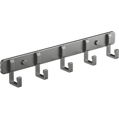 Perchero de pared, resistente, para colgar abrigos, sombreros, toallas y llaves, con 5 ganchos, color gris. (1/4)