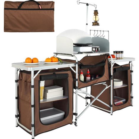 VEVOR Mueble de Cocina para Camping 174x176x46 cm Armario de Camping Plegable Portátil Estructura de Aluminio Altura Ajustable Mesa de cocina para acampar con Bolsa de Transporte para Barbacoa Pícnic (1/5)