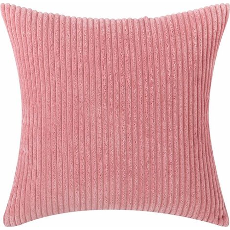 Set of 2 Striped Corduroy Square Throw Pillow Covers for Couch (18", Peach Pink) (1/5)