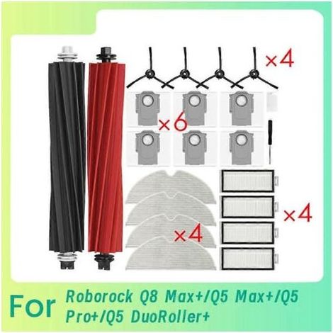 Accessoires pour aspirateurs Roborock Q8 Max+/Q5 Max+/Q5 Pro+/Q5 DuoRoller+ : brosse latérale, filtre, lingette de nettoyage et sac à poussière (1/5)