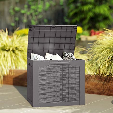 Caja de almacenamiento exterior de 93 litros con asas empotradas, baúl impermeable de 56 x 41 x 50 cm, color marrón. (1/5)