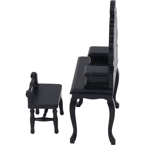 Tabouret de coiffeuse miniature pour maison de poupée à l'échelle 1:12, meuble de chambre miniature, accessoire de décoration à faire soi-même, noir (1/5)