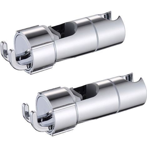 Adjustable Chrome Shower Holder with 2 Hooks for 18-25mm Shower Rod, ABS Wall Mounted Shower Bracket