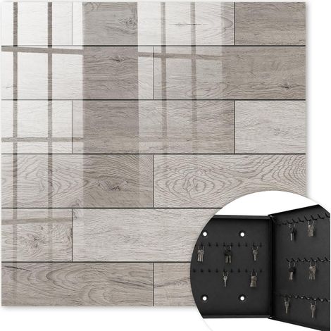 Armoire à clés - (30 cm x 30 cm) - Boîte à clés murale - Coffret de rangement pour clés - Couleur noire - Ouverture vers la droite - Pour maison et bureau - Bois gris
