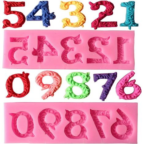 Moule En Silicone Chiffres 0 À 9 - Relief 3D Pour Pâte À Sucre Et Chocolat - Trou Pour Bâtonnet - Rose - Lot De 10 Pièces (1/5)