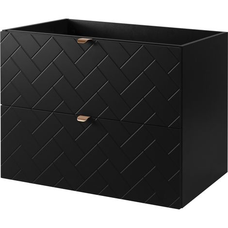 Furnidea - Meuble sous vasque MADIS NOIR 60 cm G - 2 tiroirs, façades motif chevron, design moderne (1/5)