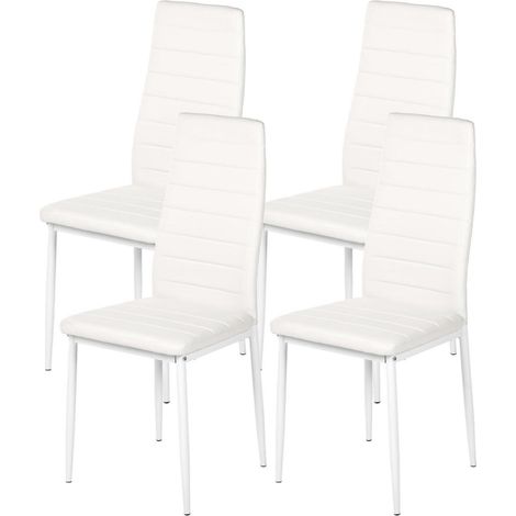 Esszimmerstühle 4er Set Kunstleder Weiß, Hohe Rückenlehne, Wasserdicht (1/5)