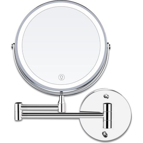 8 Pouces LED Miroirs Maquillage Mural Miroir Grossissant Lumineux, 1x/10x Grossissement Charge USB Réglable à 3 Couleurs, 360°Pivotant Extensible, pour Salles de Bain et (1/5)