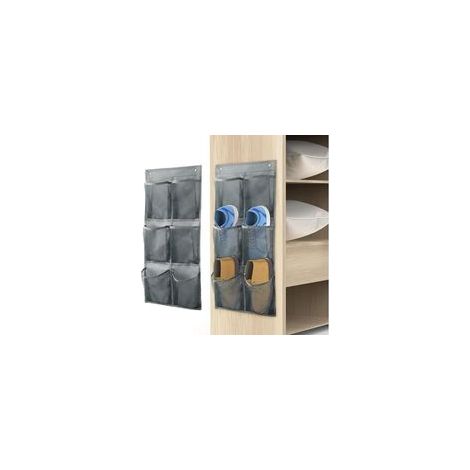 Lntyq Lot de 3 organiseurs de rangement à chaussures avec crochets, pliable, en tissu, pour armoire et porte étroite, organisateur de chaussures, gris (1/5)