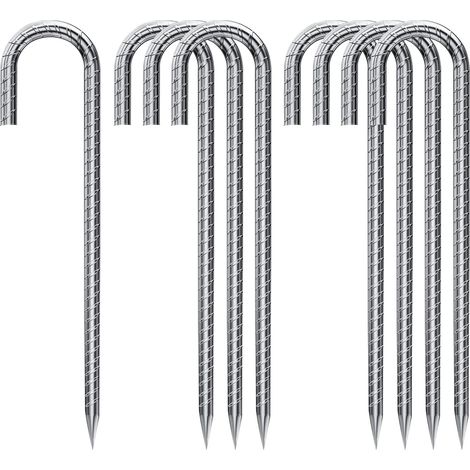 Ancres de Sol en J/U Hook, Piquets de Tente en Acier galvanisé, piquets de Fixation avec Crochet en J, 12 Pouces Trampoline auvent ancrage au Sol en Acier très résistant (J-8PACK) (1/5)