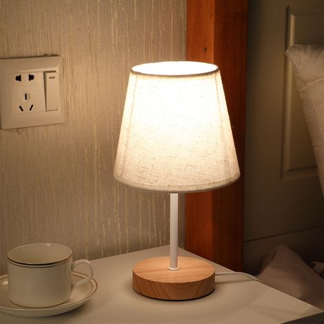 Lampe De Table En Bois Avec Abat-jour En Lin - Lampe À Led Dimmable Par Télécommande - Alimentation Usb - Pour Chambre À Coucher Bureau (1/5)