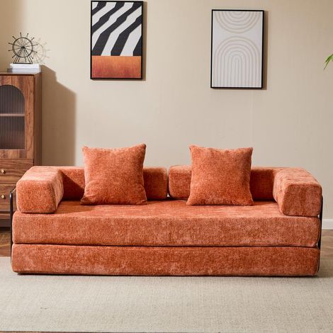 4-in-1 Schlafsofa 3-Sitzer aus Chenille, klappbares Sofa Bett als Queensize-Bett, platzsparend für Wohnzimmer (1/5)