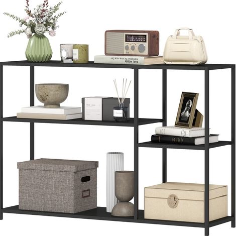 Tavolo consolle in acciaio nero con 4 ripiani, 110 x 30 x 75 cm (1/5)