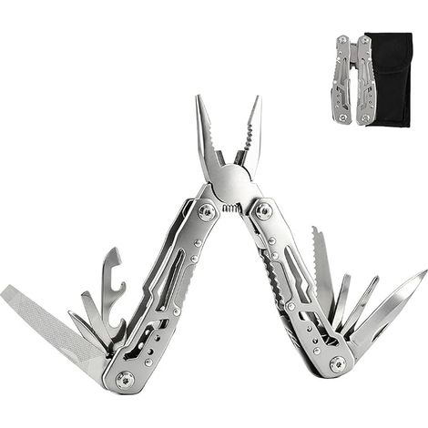 14 in 1 MultiTool Stainless Steel Folding Pliers with Knife, Screwdriver, Saw, Can Opener and Case, Heavy Duty and Versatile for Camping, Hiking, Survival and DIY (1/5)