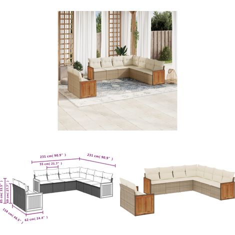 9-tlg. Garten-Sofagarnitur mit Kissen Beige Poly Rattan - Gartensofas - Gartenmöbelset - PE-Rattan Möbel - Outdoor Lounge Set - Balkonmöbel - Home & Living (1/3)