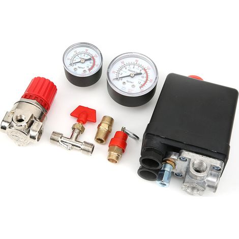 Pressostat, collecteur à 4 trous, régulateur de décharge, manomètres, accessoires pour compresseur d'air (1/5)