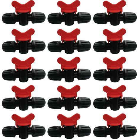 15 válvulas de interruptor para riego por goteo para tuberías de riego de PE de 16 mm, válvulas de bloqueo con púas, conectores de manguera, válvula de jardín con púas - Control de flujo de agua (para (1/4)