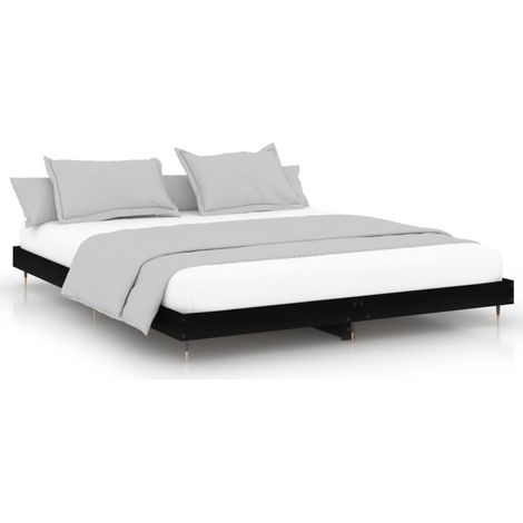 Lit double Lit adulte Cadre de lit sans matelas noir 200x200 cm bois d'ingénierie (1/5)