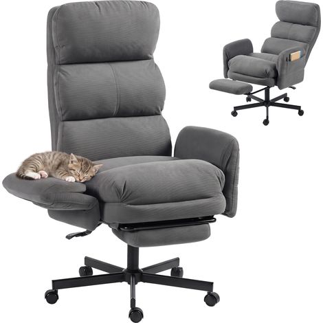 Chaise de bureau - HOMCOM - accoudoirs rabattables et appui-tête réglable - inclinable - velours côtelé - 70x70x126cm - gris (1/5)