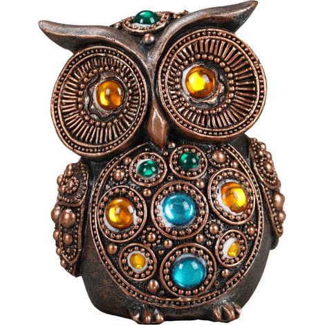Figura decorativa a forma di gufo in resina - Elemento etnico per la decorazione domestica - Ideale per regali e ornamenti