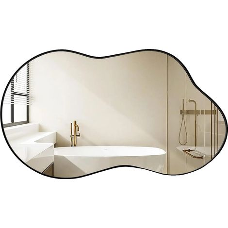 Miroir mural, forme irrégulière, design moderne, Cadre noir nuageux (1/2)
