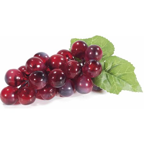 Grappes de raisin rouge artificiel avec feuilles, idéales pour décors et présentations, lot de 10, H. 14,5 cm