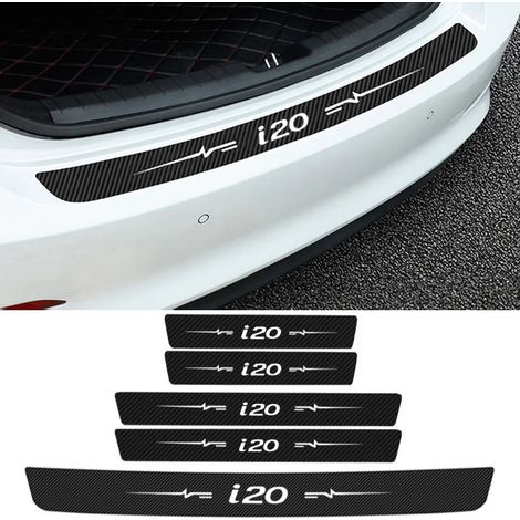 (5 pièces) Autocollants de protection anti-coups de pied pour seuil de porte de voiture Hyundai i20,logo en fibre de carbone,accessoires pour pare-chocs arrière et coffre (1/3)
