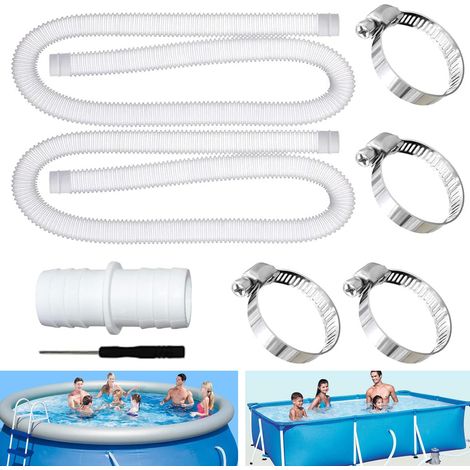 2Pcs Tuyau Piscine 32mm, Tuyau aspirateur piscine avec 4 colliers serrage métalliques (A) (1/5)