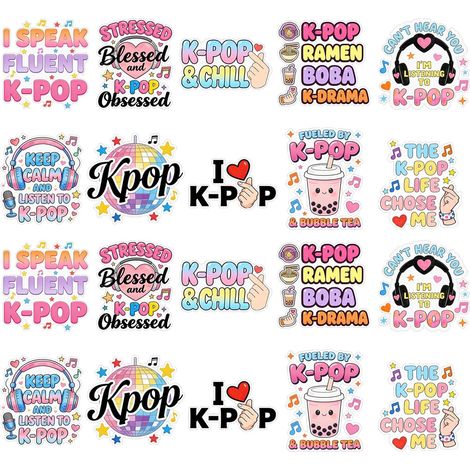 Set di 20 adesivi K-Pop, 10 design unici, adesivi colorati per laptop e borracce, adesivi carini e femminili per i fan della musica coreana, perfetti per decorare (1/5)