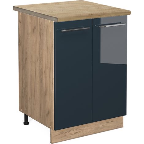 Unterschrank  Fame-Line, Dunkelblau Hochglanz, 60 cm , AP Eiche, Vicco