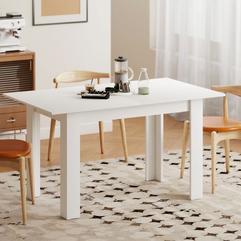 Table repas extensible blanc mat 140-180 x 80 cm pour 6 à 8 personnes (1/5)