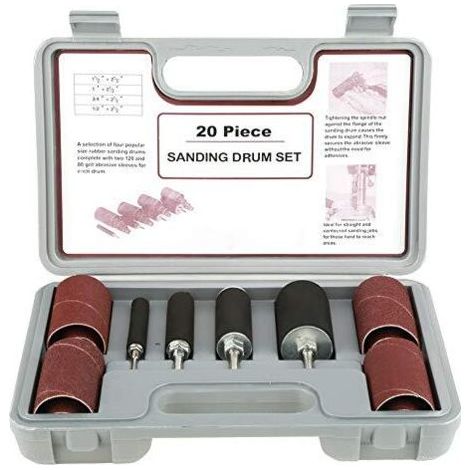 Lot de 20 Ponceuses à Tambour avec Kit Ponçage pour Perceuse Colonne, étui Comprenant 4 Tambours en Caoutchouc et 16 Manchons Bande Colonne - (1/5)