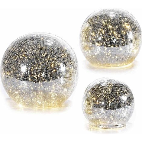 Lampade da Tavolo Sferiche a Batteria Set 3 Lampade Decorative per la Casa Colore Argento, Luce Calda Idea Regalo (1/4)