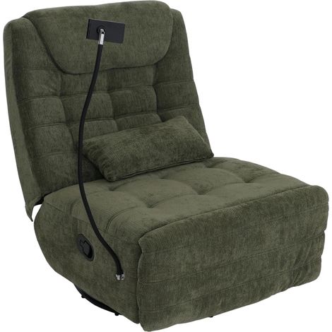Poltrona relax TV girevole HHG-311 reclinabile, supporto per cellulare, tessuto ciniglia (260 g/m²), verde